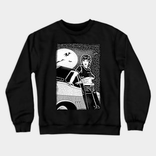 Pinup, muscle car and skeleton - Black and white Crewneck Sweatshirt